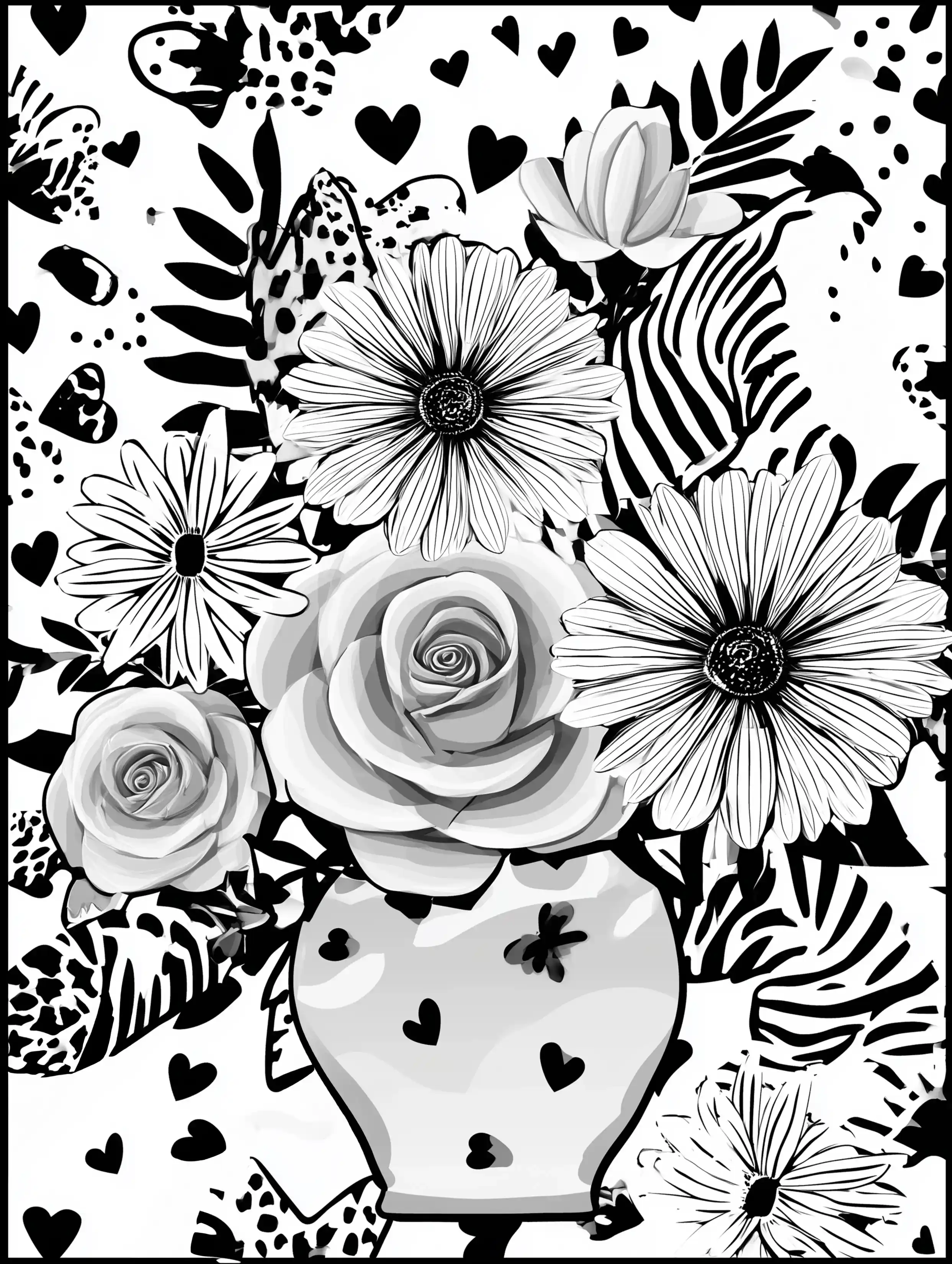 Free printable coloring pages floral featuring a bunch of flowers in a vase